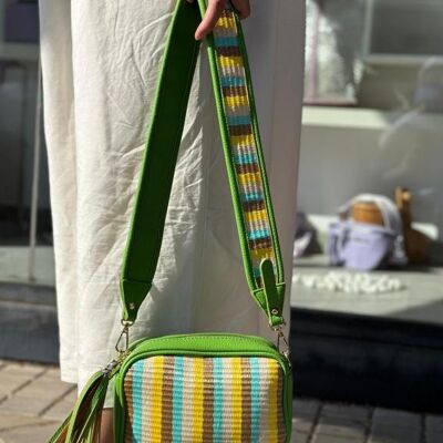 Borsa a tracolla multicolore da donna con pompon decorativo