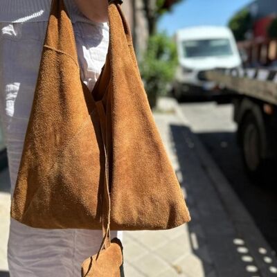 Women's Suede Leather Shoulder Bag with Purse