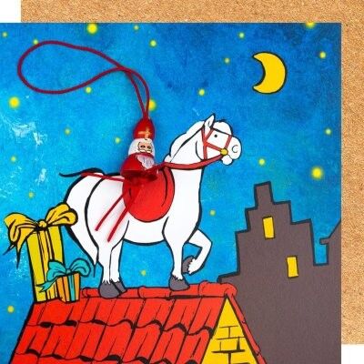 Wenskaart Sinterklaas op paard