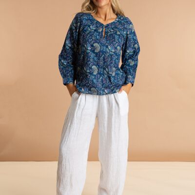 Haut à smocks en coton Blue Lagoon pour femme