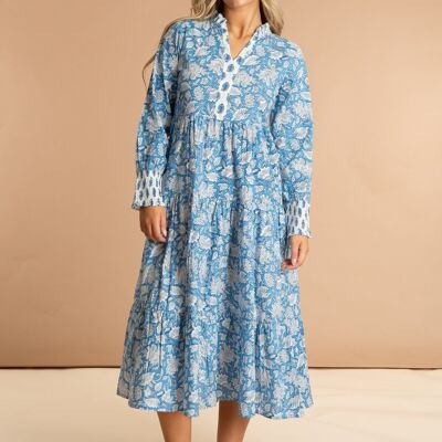 Vestido de algodón con estampado paisley azul de China