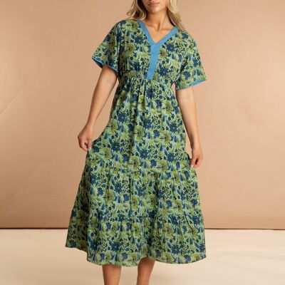 Lime Patchouli Floral Cotton Dress