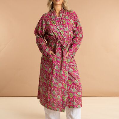 Fuchsia Freesia Women's Floral Cotton Robe