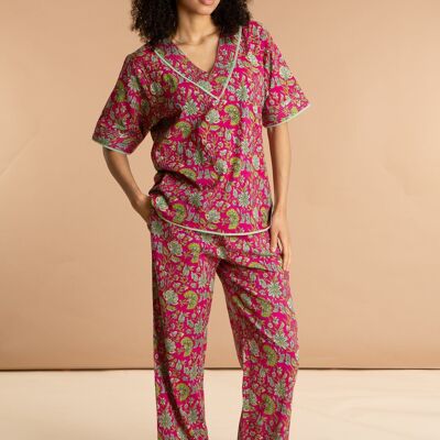 Pijama de algodón floral para mujer Fuchsia Freesia