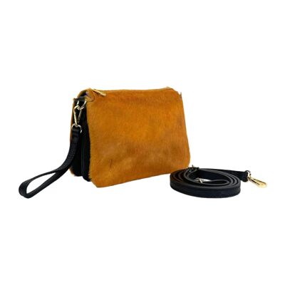 Animal Print Leather Handbag with Fur and 3 Compartments