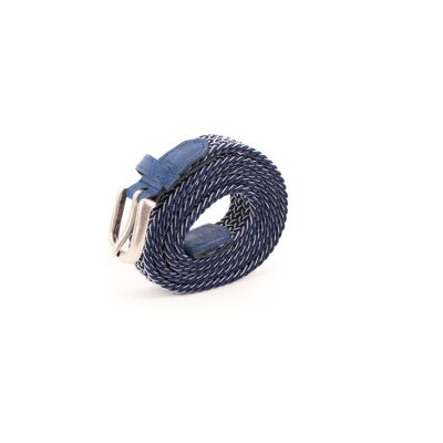 Ceinture tressee femme bleu fonce blanc