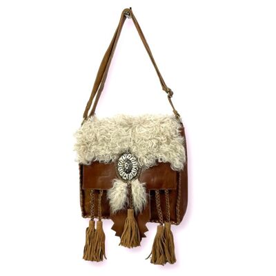 Exclusive Handcrafted Sheepskin Leather Bag with Long Handle