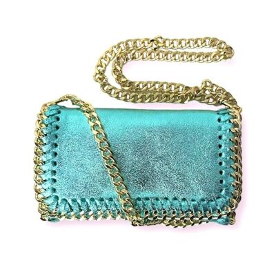 Leather Crossbody Bag with Long Gold Chain Handle Promo