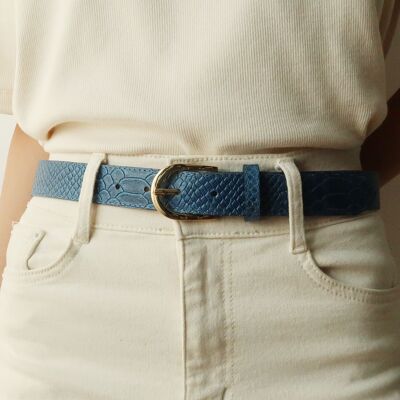 Ceinture femme en cuir impression lézard Fabriqué en Italie IT30-30-LZ-BLEU-ROI