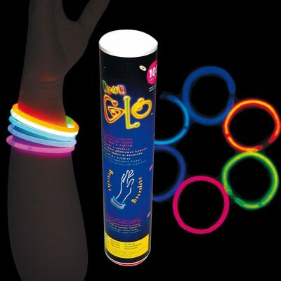 TUBE OF 100 COLOURED BRACELETS ASS.