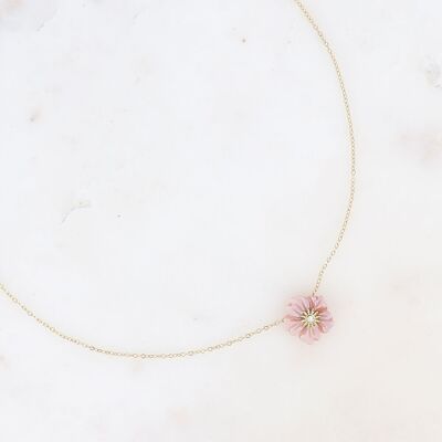 Collar - flor perlada y pequeño cristal