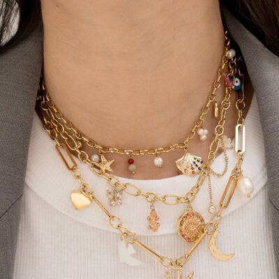 Collar Falia - Borlas (Cristal, Perlas de Agua Dulce, Concha Cauri, Concha con Circonita Cúbica y Estrella de Mar)
