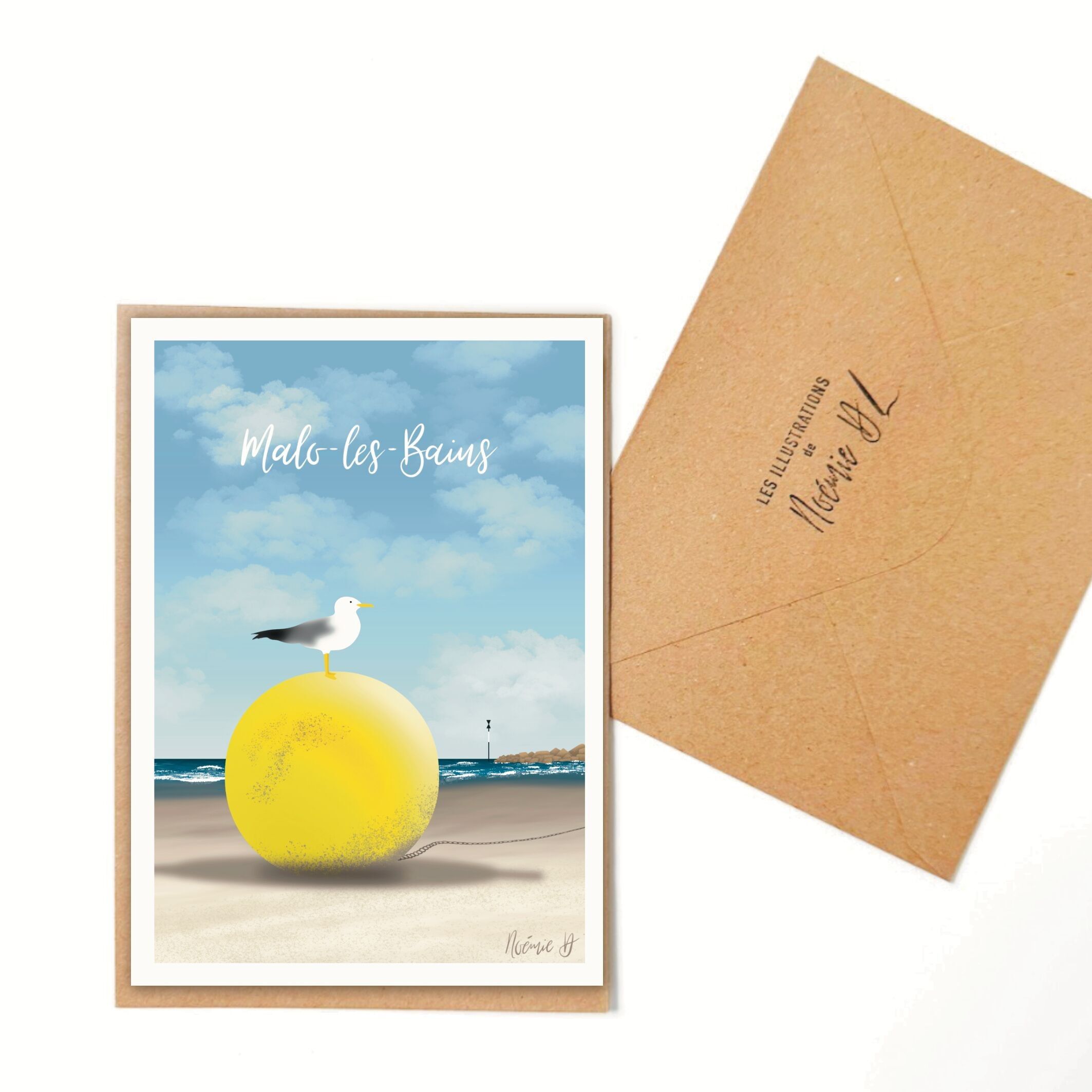 Illustrated postcard - Malo-les-Bains "buoy" - A6 card with its kraft envelope