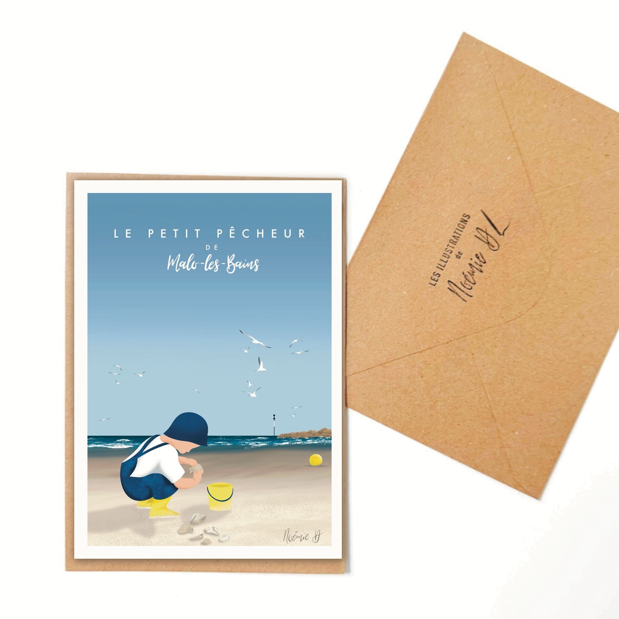 Illustrated postcard - Malo-les-Bains "fisherman" - A6 card with its kraft envelope