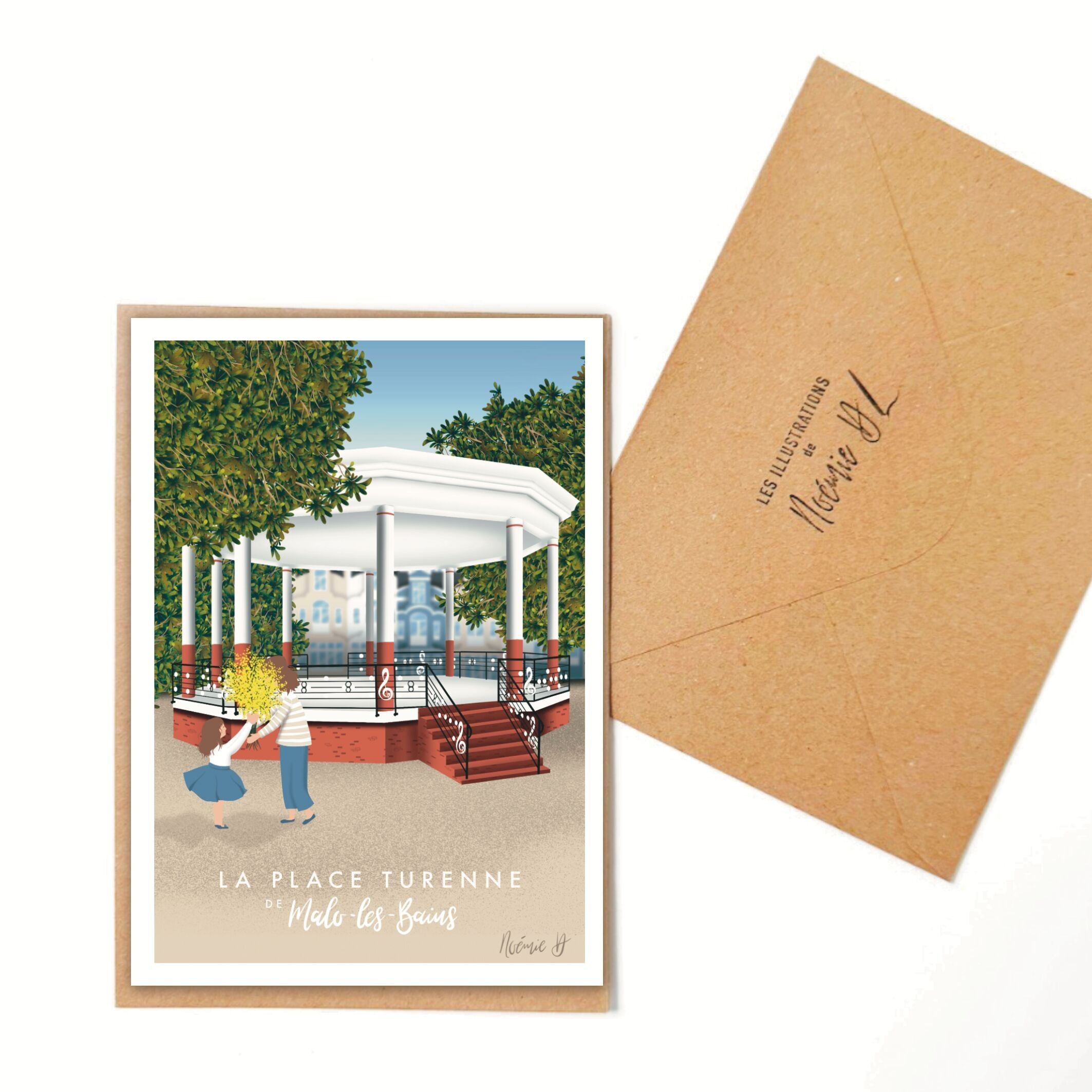 Illustrated postcard - Malo-les-Bains "Place Turenne" - A6 card with its kraft envelope