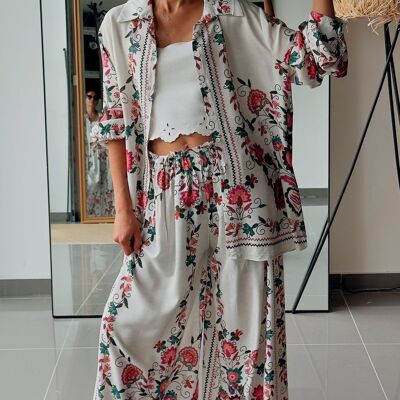 Viscose Set - Matching Shirt and Loose Pants - Floral Prints