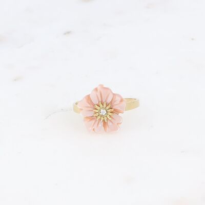 Ring - Perlenblume und kleiner Kristall
