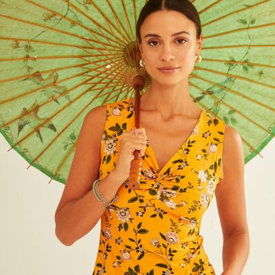 T-shirt sans manches à fleurs moutarde