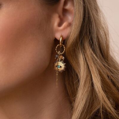 Alexine Creoles - Pietre naturali, ciondolo a forma di occhio con cristallo tagliato