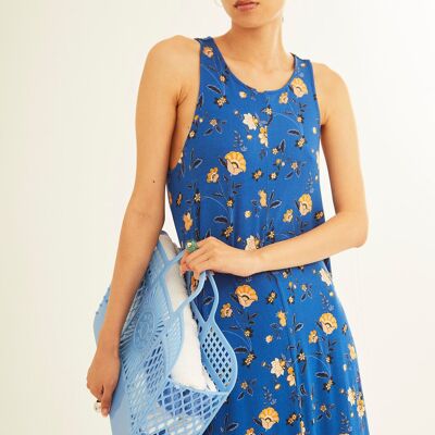 Trägerkleid mit blauen Blumen