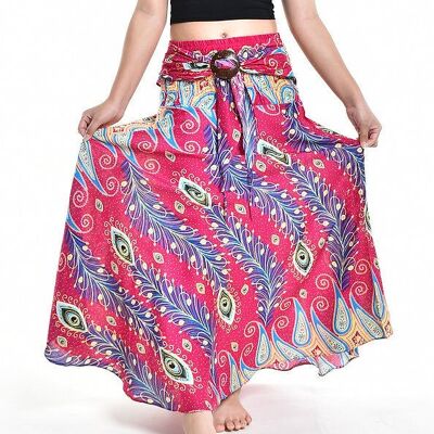 Jupe longue Bohotusk rose à motif œil de paon avec boucle en noix de coco (et robe bustier) Tailles S/M uniquement