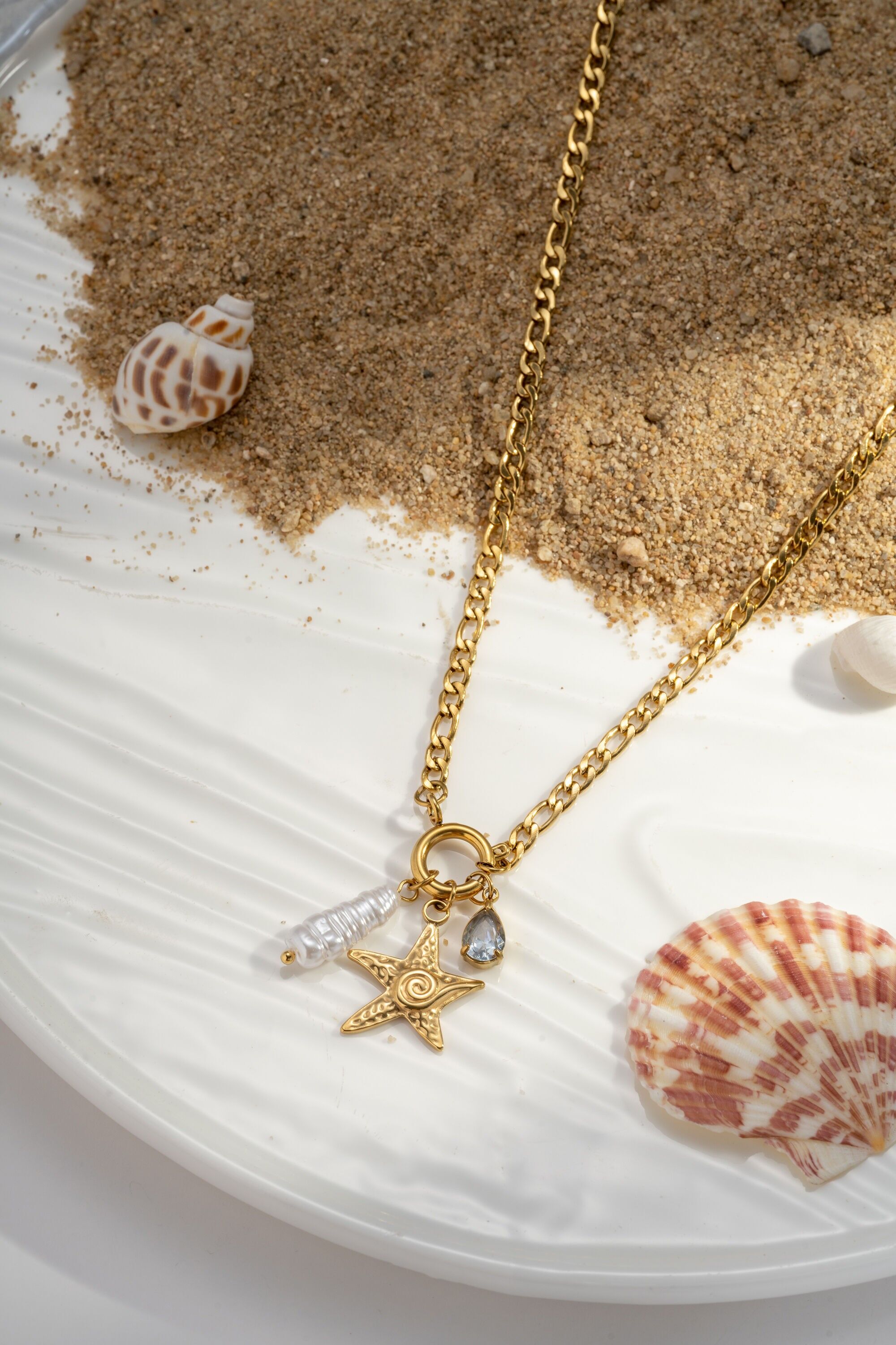 Stainless Steel Starfish & Pearl Necklace