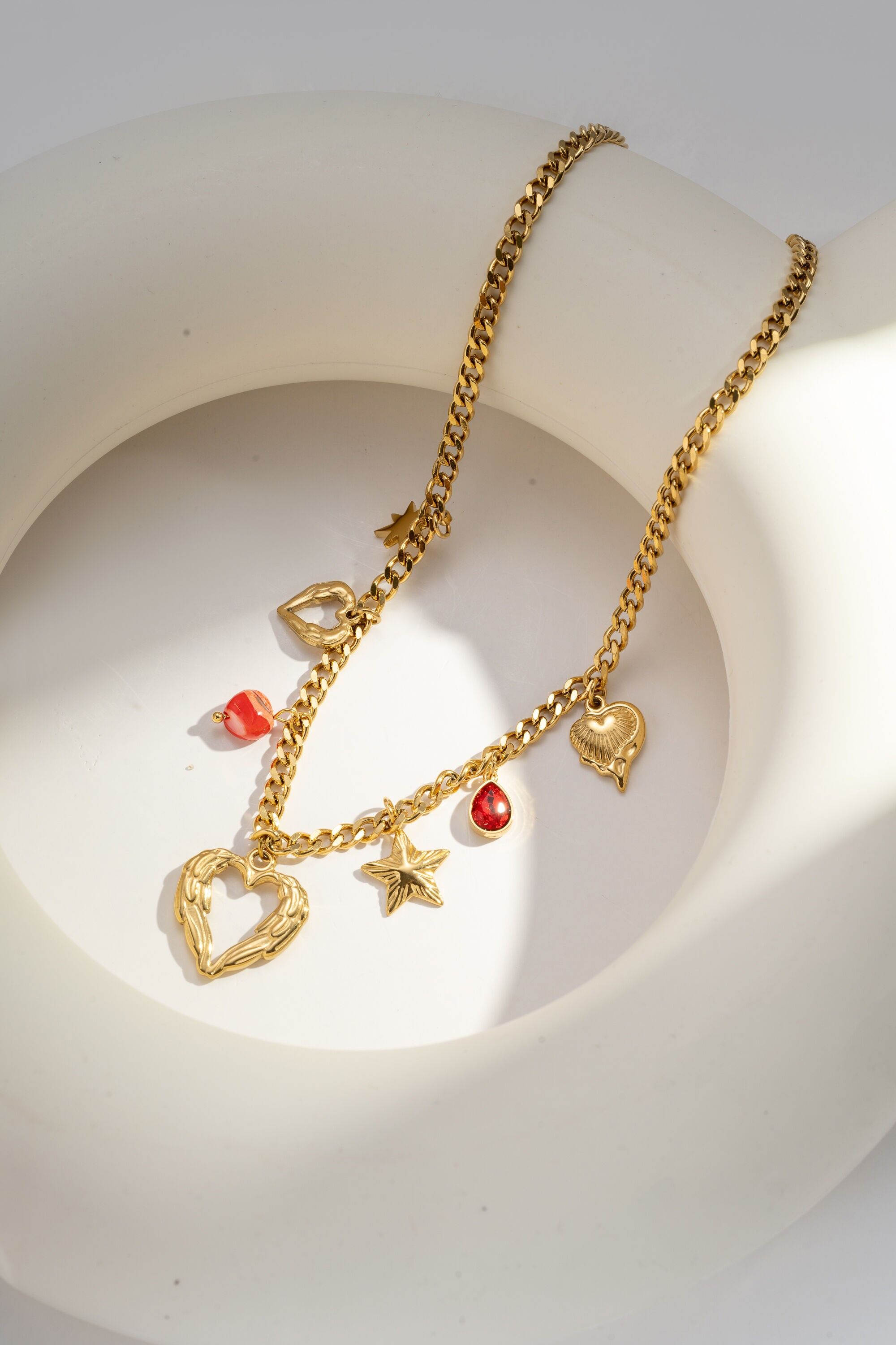 Collar con dije de corazón y perla – Acero inoxidable