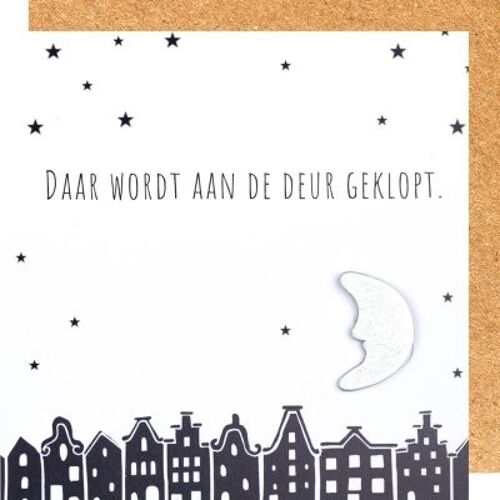 Wenskaart Sint daar wordt aan de deur geklopt.