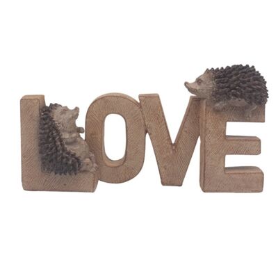 Hedgehog 'LOVE' decoration, carved wood effect, from the Prickles range by Lesser & Pavey, 25cm