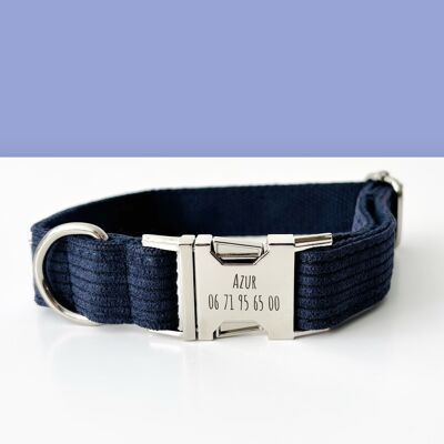 Collier Chien Personnalisé Velours Côtelé Bleu Marine