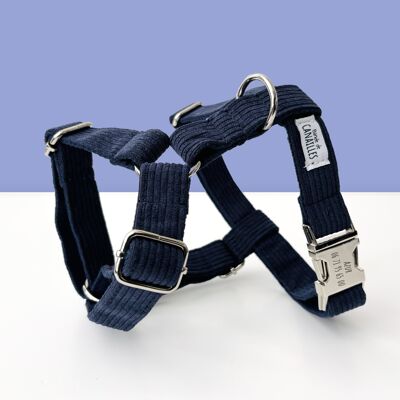 Personalized Navy Blue Corduroy Dog Harness