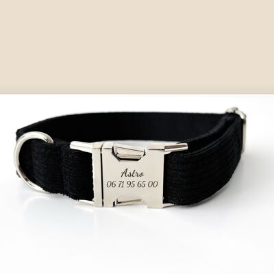 Collare per cani in velluto a coste nero personalizzato