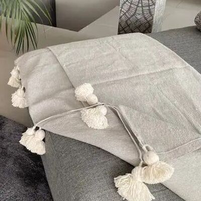 Jeté fait main avec pompons – Couverture douillette et bohème