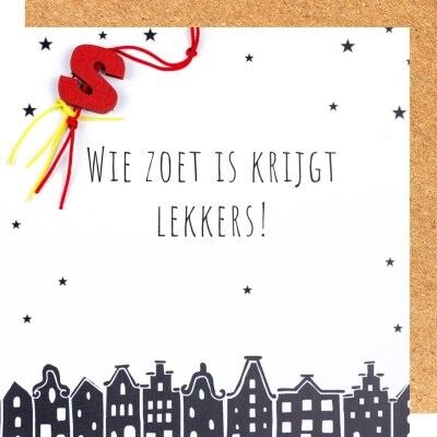 Wenskaart Sinterklaas wie zoet è ..
