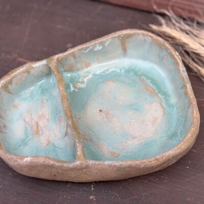 Organic Double Ceramic Plate – Aqua Green – Handmade