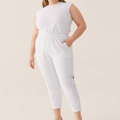 Plus size white pants with black stitching (B101&BLANC)