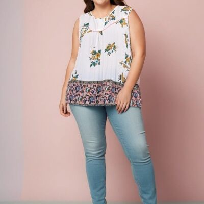 Plus size white floral print top (A955&BLANC)