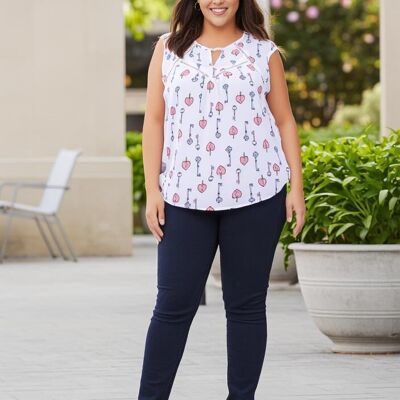 Plus size white top with key print (A956&BLANC)