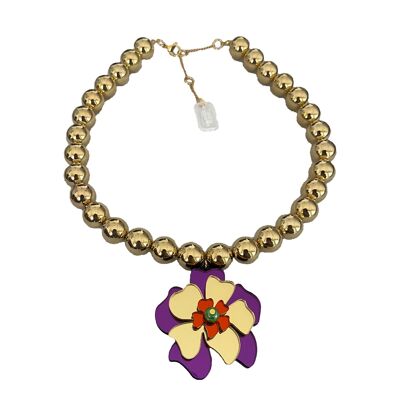 COLLAR FLORIDA PURPLE MAXI PERLAS GOLD