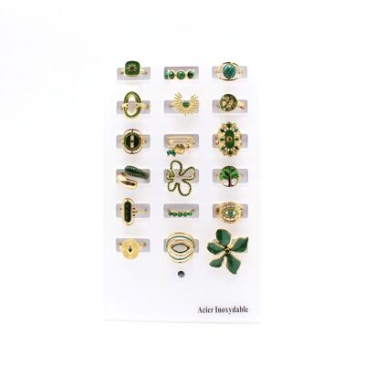 pack de 18 bagues en acier - vert