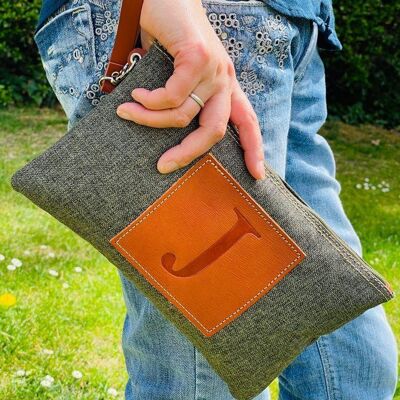 Leather and Jute Handbag for Women with Initial. Promotion