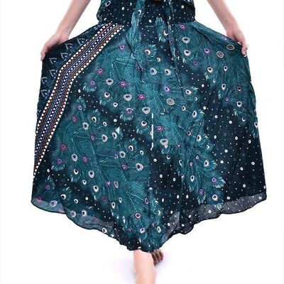 Jupe longue Bohotusk vert sarcelle avec boucle en noix de coco (et robe bustier) Tailles S/M uniquement