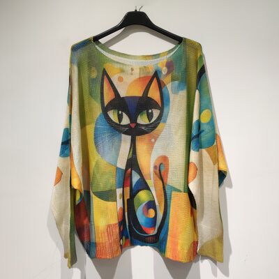 PESS PRINT PE25 black cat - boat neck
