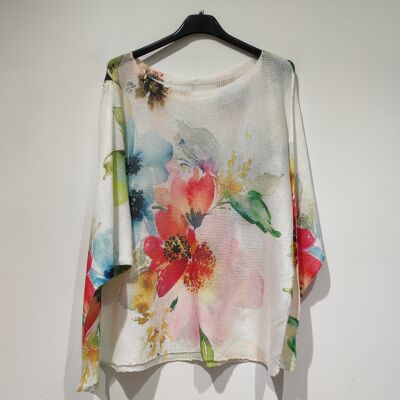 PESS PRINT PE25 abstract flowers - boat neck