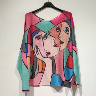 PESS PRINT PE25 pink picasso - boat neck