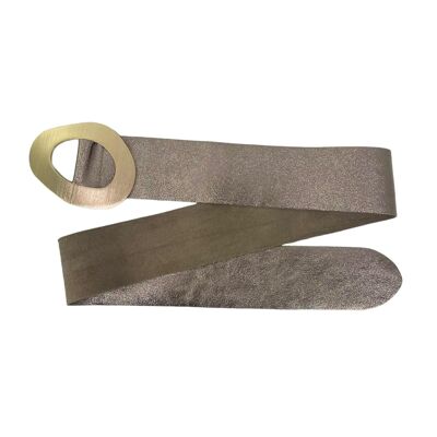 B2B Suede Leather Cowhide Metallic Belt with Wide Buckle