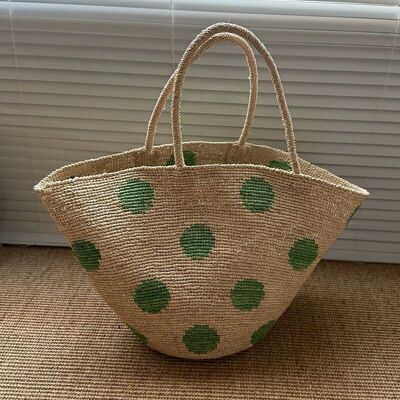 Polka Dots Big Size Raffia Crochet Woven Bag