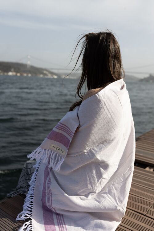 Terry Back Towel "Trabzon" - White / Red