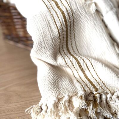 Hand-woven cover "Bursa" - beige striped