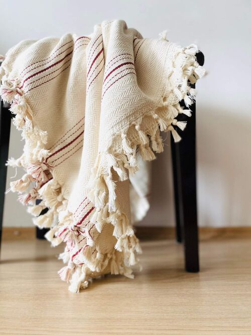 Hand-woven cover "Bursa" - burgundy striped
